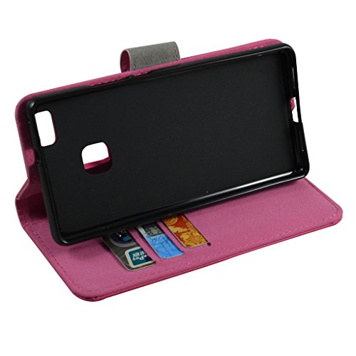 Huawei P9 Lite / G9 Custodia,Mama Mouth Portafoglio custodia in PU di cuoio pelle con supporto carte di credito in Piedi caso Case per Huawei P9 Lite / G9 Smartphone,Magenta