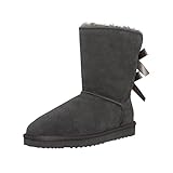 timberland mukluk boots Innenmaterial: Wildleder SKUTARI Playful Double Bow Boots, handgefertigte italienische Lederstiefel für Damen mit gemütlichem Kunstfellfutter, Rutschfester und Gepolsterter Sohle, Grau, 36 EU