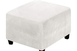 SWJ-swjssb Quadrato Copri Pouf Elasticizzato 40x40 45x45 50x50 80x80 100x100cm Velluto Fodera Poggiapiedi Copri Ottomano Stool Cover Sgabello Copertura Protettiva Elasticizzat(Tooth White,50x50 cm)