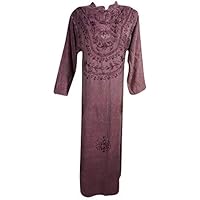 Mogul Interior Oversized Loose Gypsy Maxi Dress Soft Rayon Embroidered Ladies Dresses (46, Pink) Large