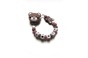 IL MONDO DI NOAH Catenella Portaciuccio Personalizzata, Catenina Ciuccio Mam/Nuk, Porta Suchhietto, 100% Made in Italy, Marchio CE (Rosa I Love Mom)