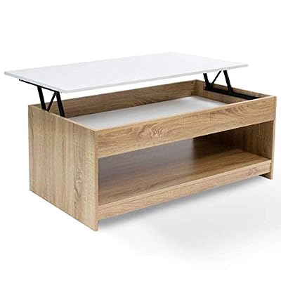 IDMarket - Table Basse Plateau relevable SOA Bois Blanc et Imitation hêtre