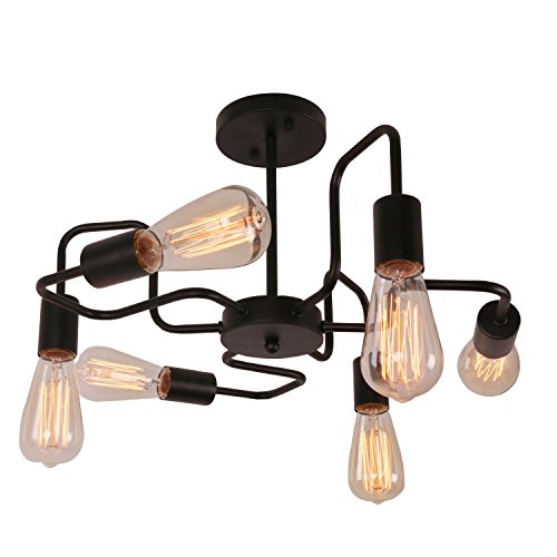 Unitary Brand Demi Lustre rústico plafón Irregular de metal E27 6 x 60 W negro pintado