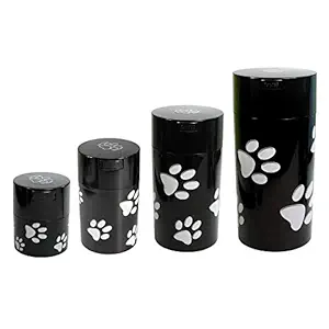Pawvacs Set of 4 (3, 6, 12, 24 Ounce) Vacuum Sealed Pet Food Storage Containers; Black Cap & Body/White Paws