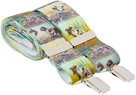 Gents Shop Quality Elastic Mens Country Hunting Design Trouser Braces With Dogs and Ducks - Silver Coloured Clips - Assorted Sizes - Made In Britain