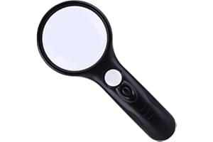 BODYPLUS Magnifying Glass, 45X Handheld Reading Magnifying Glass with 3 LED Lights - Super High Clarity Lightweight Magnifier for Reading Books, Macular Degeneration, Jewellery Inspection, etc. (Black)