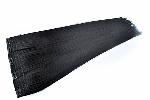 FESHFEN 24" Long Straight Ombre Two Tone Synthetic Hair Extensions Clip in on Hairpieces 5 Clips One Piece 3/4 Full Head Cosplay Party-Black