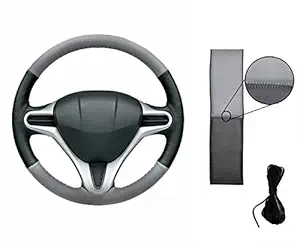 Vocado Grey & Black Stitchable Car Steering Cover Small Size - Maruti Alto 800