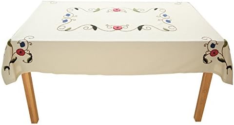XMMLL Tablecloth Embroidered Dining Table Cloths Idyllic Fabric Minimalist Wind Tablecloth Cover ~Towel Round-Table Cloths,Line Hook Flower Embroidery,150*220Cm