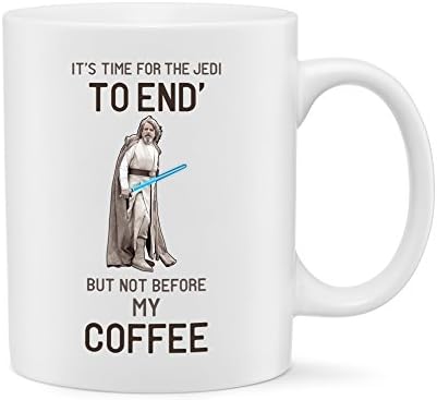 Star Wars Mug *Funny Luke Skywalker Mug* Design Lightsaber Tea / Coffee Mug Light Side Time for the Jedi to End [Kids or Adults]