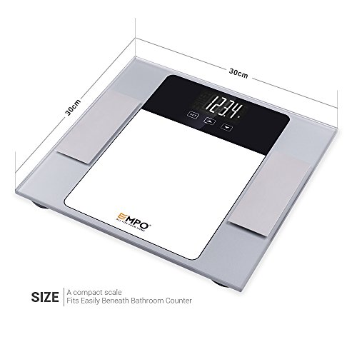 EMPO® Körperfettwaage mit Hartglas – LEBENSLANGE GARANTIE – Hohe Genauigkeit Memory Track Digitale Badezimmerwaage – Extra große LightOnDark Digitalanzeige – Messen Sie Gewicht, Körperfett, Hydratation, Muskel, Knochenmasse und täglichen Kalorienbedarf – Automatische Erkennungstechnologie bis zu 10 persönlichen Profilen zur gemeinsamen Nutzung zu Hause – Deutsch Handbuch (Jetzt Eingeschlossen) – Geschenkverpackung ist verfügbar (Silber) - 4