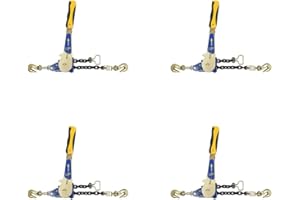 Mytee Products 4 Pack 5/16"-3/8" Easy Ratchet Chain Binder with Grab Hooks & 5400 lbs WLL - Heavy Duty Tie Down Ratchet Load Binder for Flatbed Trailers & Trucks