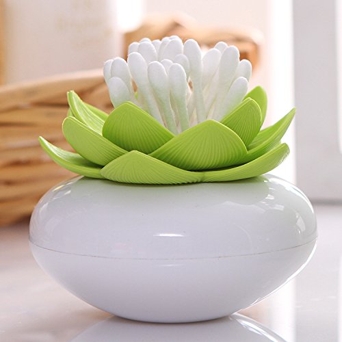 EQLEF® Hot Chic Lotus Flower Cotton Bud Halter Zahnstocher Fall Wattestäbchen Box Vase Dekor mit Abdeckung (Grün) - 3