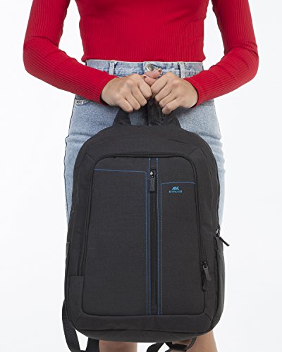 RIVACASE Notebook Rucksack bis 15.6“ – Stilvolle Tasche aus wasserabweisenden Material und extra verstärkten Seiten – Schwarz - 7