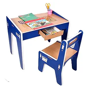 Novel India Kid's MDF Board Laminated Finish Desk and Chair Set with Storage for 3-10 Years Old (Blue)