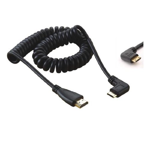 Links Abgewinkelt Mini HDMI Stecker auf HDMI Stecker Frühling Spiralkabel Kabel 1.5m