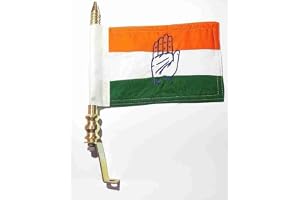 DECTEMS Congress Party Flag with Golden Metal Rod – Thick Cotton Cloth Flag for All Car Models – Dashboard and Bonnet Mount –