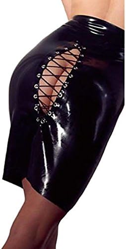 HJL Women Ultra Sexy Half skirt,Side Zipper Bright Leather ,Black , black , s
