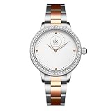 GQ-WATCH Analoge Damen Quarzuhr Mit Edelstahlarmband 3ATM Wasserdichtes Analog Strass Quarzuhren,Weiß