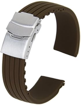 Gleader Silikon Uhrenarmbaender Kautschuk Armband Band Faltschliesse Wasserdicht 20mm Kaffee