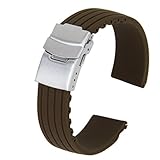Edelstahl Faltschliesse Silikon Gummi Uhrenarmbaender Uhr Band Faltschliesse Wasserdicht 22mm Kaffee