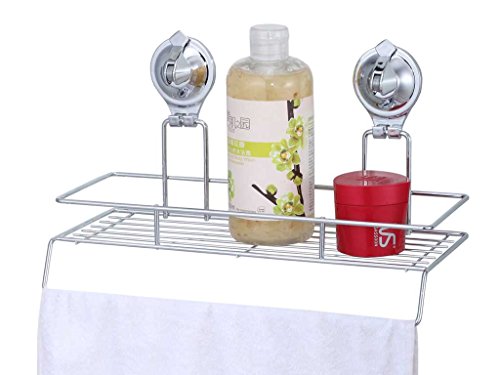 Tatkraft Sakura Badregal Badewanne Regal Korb mit Handtuchhalter Verchromter Stahl Trigger Saugnäpfe 32X14.2X19.4 cm