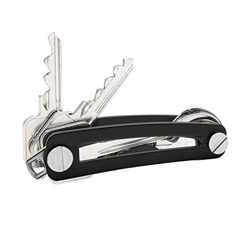 Schlüssel Organizer, Aodoor Aluminium Schlüsselhalter mit Autoschlüsselschlaufe, Schlüsselanhänger Schlüsselmäppchen für bis zu 10 Schlüssel (Schwarz)