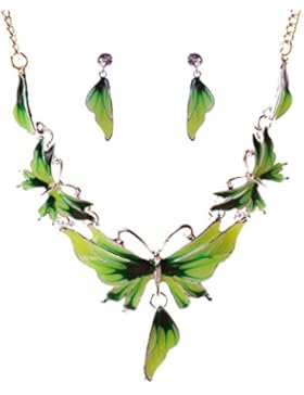 QIYUN.Z Schmetterling Anhänger Bib Rand Y Hals Lariat Halskette Ohrstecker Set Halskett Halskette