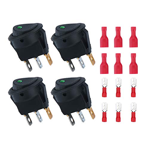 PryEU, 4 interruttori a levetta a LED per auto, camion, barca, 12 V, DC 20 A, controllo ON-Off, 3 rebbi, 12 connettori a crimpare maschio e femmina