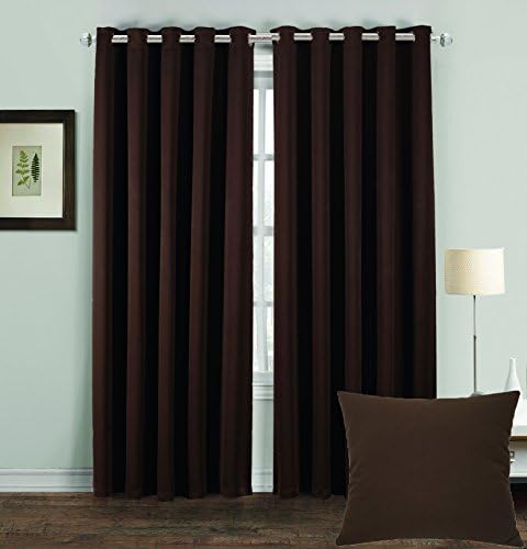 UAREHOME MH Distributions Thermal Supersoft Blackout Curtains Pair Eyelet Ring Top (Cushion Covers 18x18 Inches, Chocolate)
