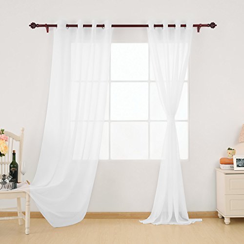 Deconovo Vorhang Transparent Gardinen Wohnzimmer Voile Vorhang Ösenvorhang 245×140 cm Weiß 2er set - 2