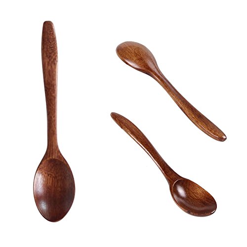 EXIU Holz Löffel Set Teelöffel Kaffeelöffel Holzlöffel Braun, 5 Stück - 5