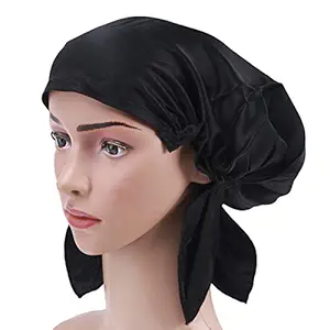 Beaupretty Smooth Nightcap Silk Sleep Bonnets Chemotherapy Headwear Sleeping Head Cover for Women (Black)