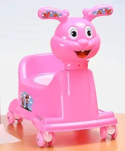 Goyals Rabbit Style Baby Potty Seat Cum Rider with Wheel and Removable Bowl for Kids - Pink