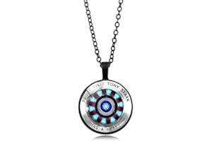DGP Iron Man Tony Stark Reattore Collana in Vetro Curvo Convesso Rotondo di Metallo Pendente Film Distintivo Commemorativo (Nero)
