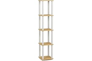 Furinno Scaffale Espositore Quadrato a 5 Piani con Mensola Girevole Turn-S-Tube con Tubo Quadrato, Faggio / Bianco, 18026Be / Wh
