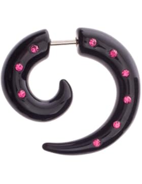 Fake Ohr Spirale Expander Acryl Black Dehnung Steine Pink - 6mm