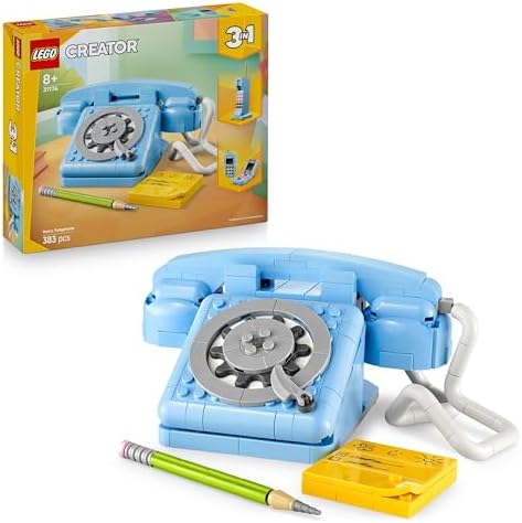LEGO Creator 3in1 Retro Telephone Toy with Rotary Dial - Transforms into a 1980s Model or 2 Mobile Phones from the 2000s - Creative Gift for 8+ Year Old Girls & Boys - 31174