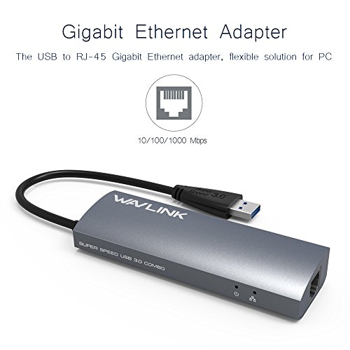WAVLINK Aluminium 3-Port USB3.0 Hub mit Gigabit Ethernet-Anschluss für Macbook, Ultrabook, ChromeBook Pixel (Silber) - 2