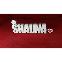 Beton, Steinguss Buchstaben 3D Deko Namen SHAUNA mit Stern und Herzklammer als Geschenk verpackt! Ein ausgefallenes Geschenk zur Geburt, Taufe, Geburtstag oder auch zu anderen Anlässen.