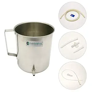 IS IndoSurgicals Stainless Steel Enema Kit-Medical Grade Silicone Tubing (1.5 L)