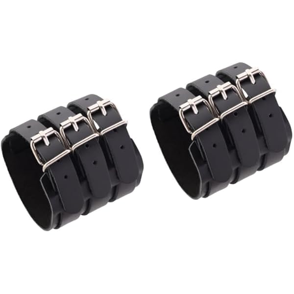 CALFOVERA Bracelet Manchette En Cuir Véritable Unisexe Punk Noir Réglable Avec Fermoir En Alliage Large Bracelet Gothique En Cuir Fait Main Pour Homme Et Femme Costume D'halloween