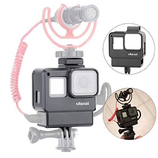 ULANZI V2 Protective Housing Case Vlogging Frame Cage Mount with Microphone Cold Shoe Compatible for GoPro Hero 7 6 5 Vlog Setup Action Camera Accessories