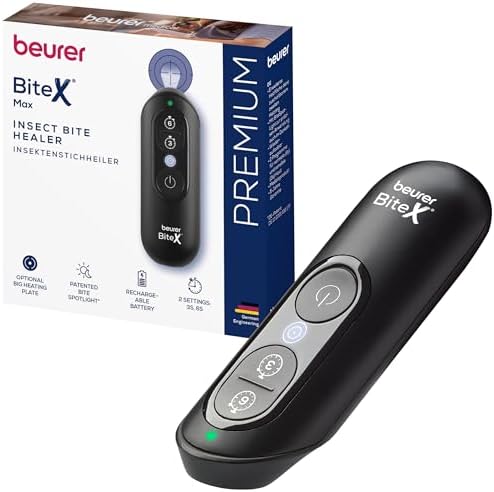 Beurer BiteX Max Dopopuntura per Punture di Insetti con Superficie Riscaldante Estesa, Trattamento Termico contro Prurito e Gonfiore, Batteria Ricaricabile USB-C, con Luce Integrata