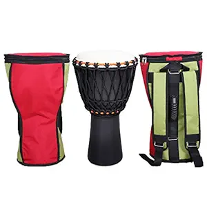 Star Musical and Handicraft Djembe 10 Inch Musical Instrument Percussion African Hand Drums Tribal Dholki with Free Premium Quality Waterproof Multicolour Bag and Belt - 10 X 20 Inches (Black)