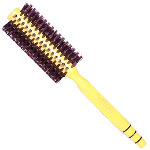 Cepillo de pelo de cerdo de jabalí redondo, para alisar or rizar el cabello, el mejor cepillo de secador para mujeres, los mejores productos para el cabello desde"The Power Styler”(Pequeño, Amarillo)