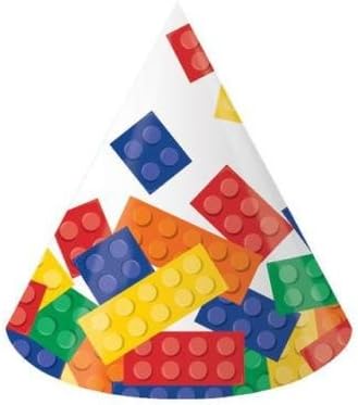 Creative Converting Block Party Cone Hats with Elastic (Child Size, 8 Pack)