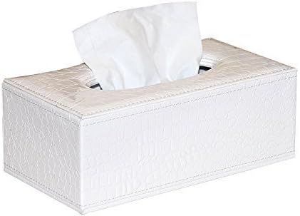 PU Leather White Crocodile Pattern Rectangular Tissue Box Holder For House&amp;Car by Bosave