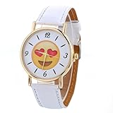 Hansee Uhr, Mode Frauen Neutral Niedlich Ausdruck Leder Quarz Armbanduhr Casual Armband (Weiß)