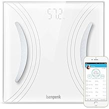 Bilancia Pesapersone Bluetooth, ISENPENK Bilancia da Bagno Scala Wireless Intelligente Digitale per Peso Corporeo, Grasso Corporeo, Acqua Corporea, Muscolare, Ossea, BMI/BMR e Grasso Viscerale -Bianco